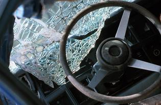 Shattered Windshield and Steering Wheel